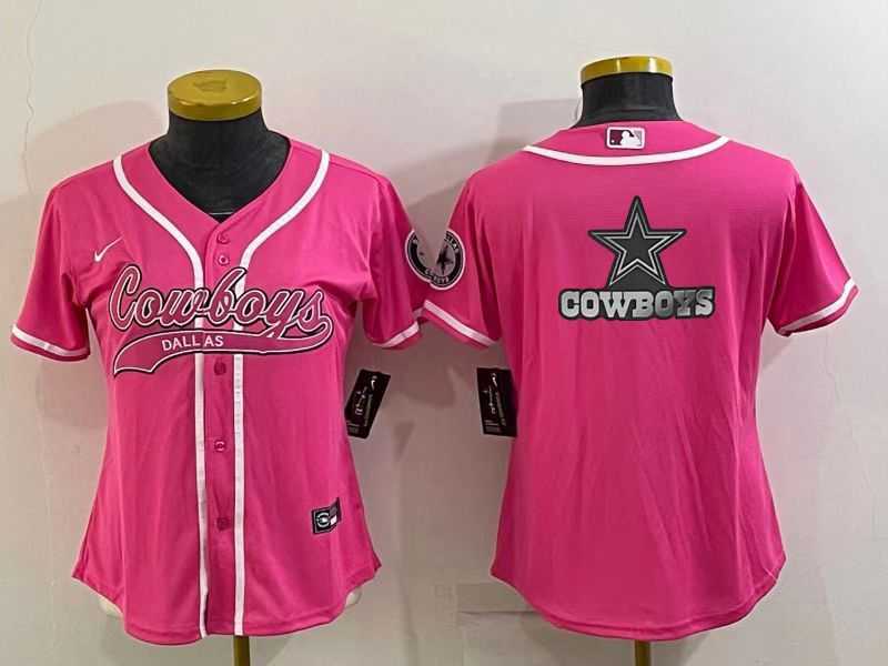 Women%27s Dallas Cowboys Pink Team Big Logo With Patch Cool Base Stitched Baseball Jersey